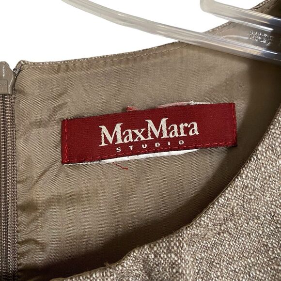 Max Mara Midi Sheath Dress US 8 IT 42 Oatmeal Sleeveless Wool Old Money Career - Picture 10 of 10